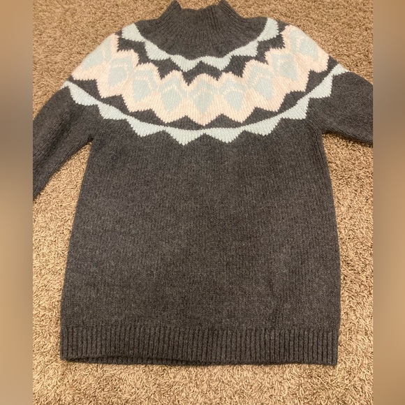 Banana Republic Fair Isle Sweater Women's L Gray Blue High Neck Relaxed Chunky - Picture 5 of 16
